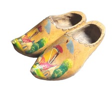Vintage Dutch Hand Carved Wooden Shoes Clogs Holland Medium Netherlands Windmill