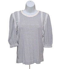 Top tejido Democracy codo manga abullonada crochet estampado rayas blanco/azul marino M