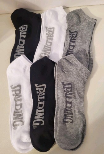 Spalding Men's 6 Pairs No-Show Black, Grey And White Socks Shoe Size 6.5-12 - Picture 1 of 2