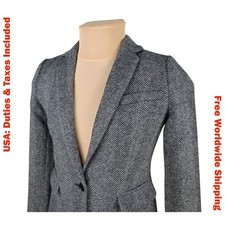 Hobbs Moon Womens Gray Wool Herringbone Blazer Jacket Size UK 8 / US 4 XS-S