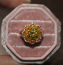Citrine and Yellow Topaz Rose Gold Vermeil 925 SS Ring - size 6.5