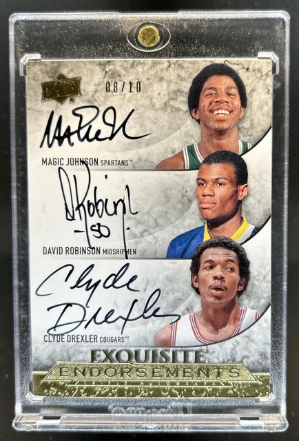 2012-13 UD Exquisite Magic Johnson David Robinson Clyde Drexler Auto #/10