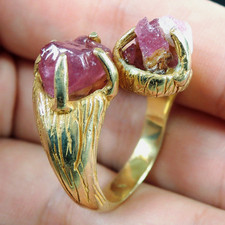 18K Gold Plated Raw Rough Ruby Stone Ring Jewelry, Size 6.75-US, M 1/2-UK