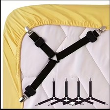 Adjustable Bed Sheet Clips, Black, Elastic  Metal, Durable, Set of 4