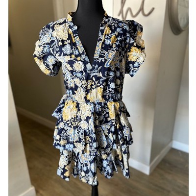 white christmas dresses Elan V-neck Midi Dress in Blue Tuscany Floral – Crush Boutique main image 0
