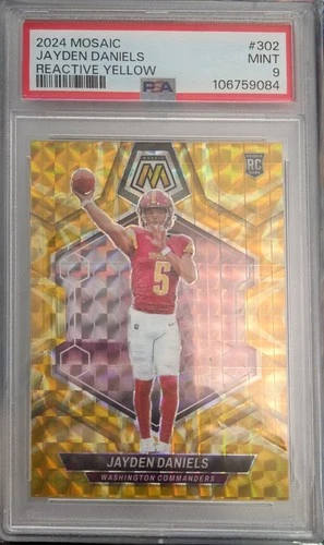 2024 Jayden Daniels Rookie!!! # 302 Reactive Yellow Mosaic Prizm PSA 9!!!