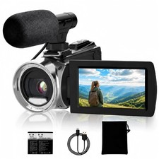 4K 48MP Vlogging , Camcorder with Microphone, Anti-Shake Night Vision for