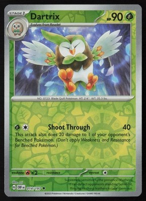 Pokemon Dartrix 014/197 SV03: Obsidian Flames Reverse Holo Pack Fresh - NM