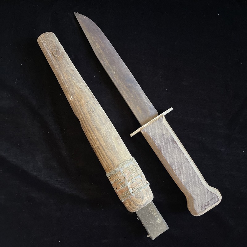 Antique 12.5” Rustic Knife Dagger Handmade With Wood Sheath