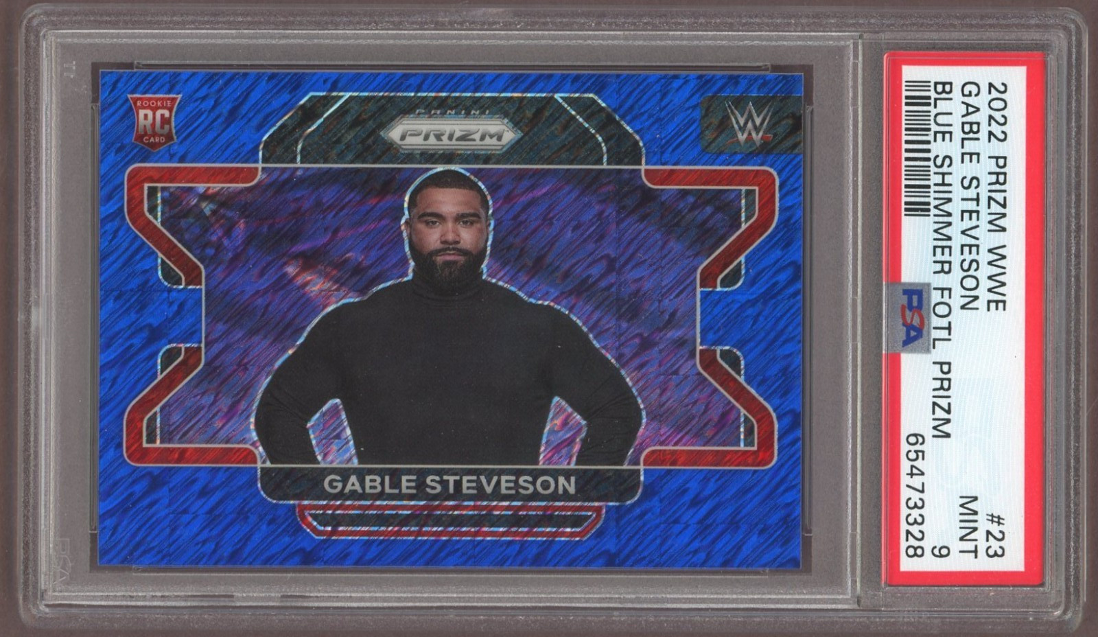 2022 Prizm WWE Gable Steveson Rookie RC Blue Shimmer FOTL Prizm /10 #23 PSA 9