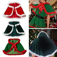 Christmas Hooded Cape Cloak Short Shawl Party Poncho for Club Winter Role Play