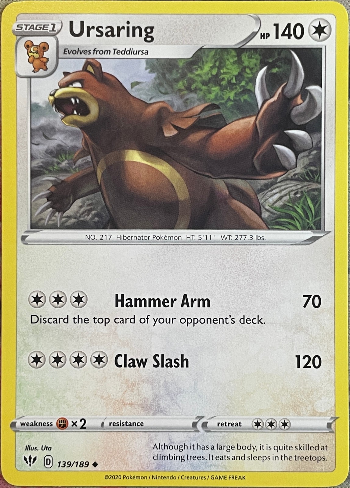 Ursaring - 139/189 - Darkness Ablaze Pokemon 2020