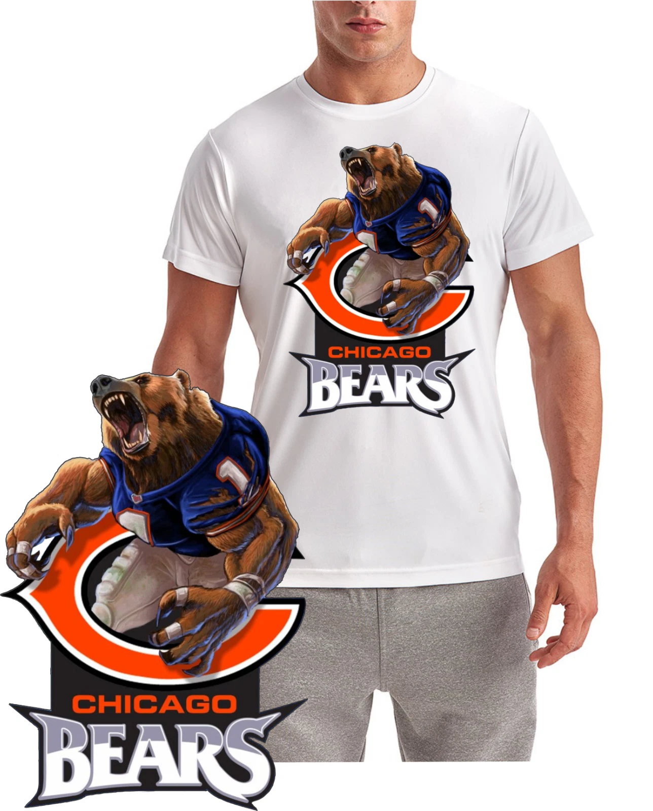 New / Chicago Bears Football Bear / T-Shirt  Performance fit