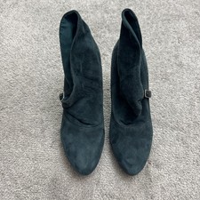 Nine West Vintage Y2K Suede Leather Ankle Slouch Boots Womens 6.5 Teal Blue Heel