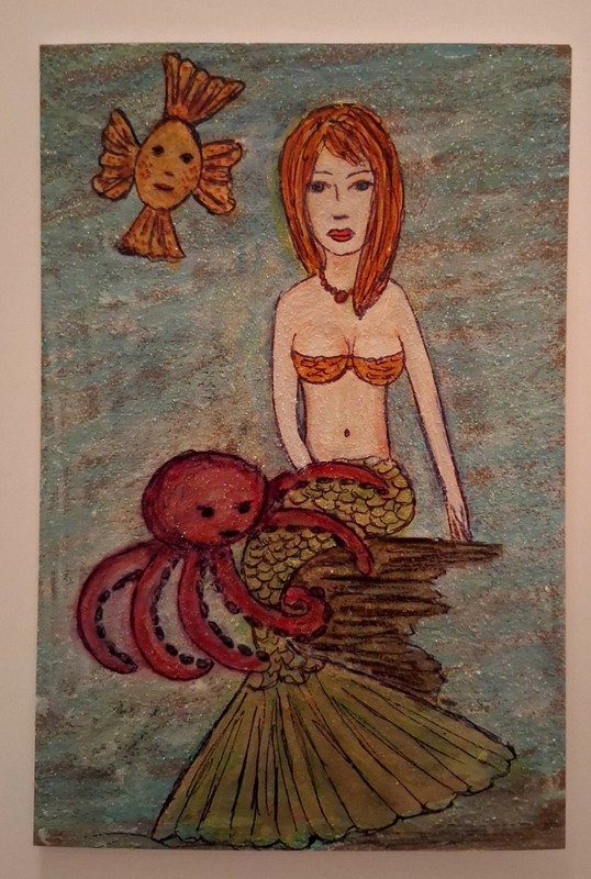 3DBeccaart Original Mermaid Painting .. "Goldie, Rose & Ally" .. 4" x 6" in Size