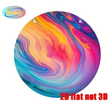 2D Flat, 1pc 8x8 Inch Round Metal Wall Art - Vibrant Abstract Marble Design, Win