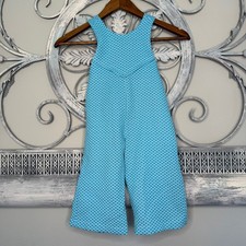 Vintage Homemade Turquoise Diamond Lattice Cross Back Jumpsuit 3-6 Months EUC