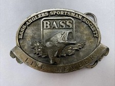 Bass Anglers Sportsman Society LIFE Member Fishing Fisherman Vtg Belt Buckle