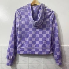 Juicy Couture Velvet Full Zip Track Jacket Fleece Crop Purple Hoodie Y2K 90s