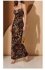 Women's Metal Hollow-Out Backless Maxi Dress - Sexy Cheetah Leopard Club Party