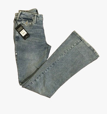 159 True Religion Jeans Womens Joey Mid Rise Flap Flare Bottom Denim Size 28