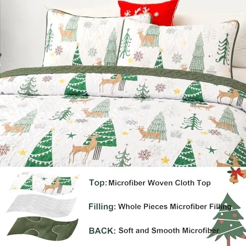 Набор из 3 одеял Christmas King и зеленая рождественская елка King (108 x 92 дюйма) - Изображение 4 из 4
