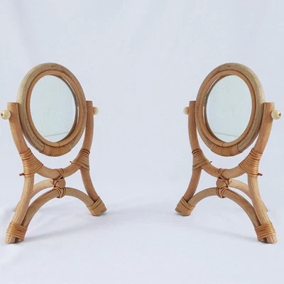 Rattan Makeup Mirror Mirror Multifunctional Mirror Tripod Round - image 1 of 4
