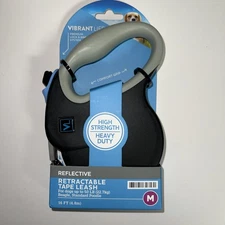Vibrant Life 16-FT REFLECTIVE RETRACTABLE DOG TAPE LEASH MED 50 lb / 22.7kg NEW
