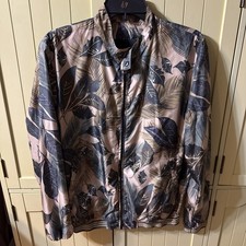 Zara Man Tan Green Botanical Print Light Bomber Jacket Men  s L Large Polyester