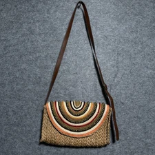 Sun N’ Sand Women’s Straw Purse Bag Blue Boho beaded Crossbody