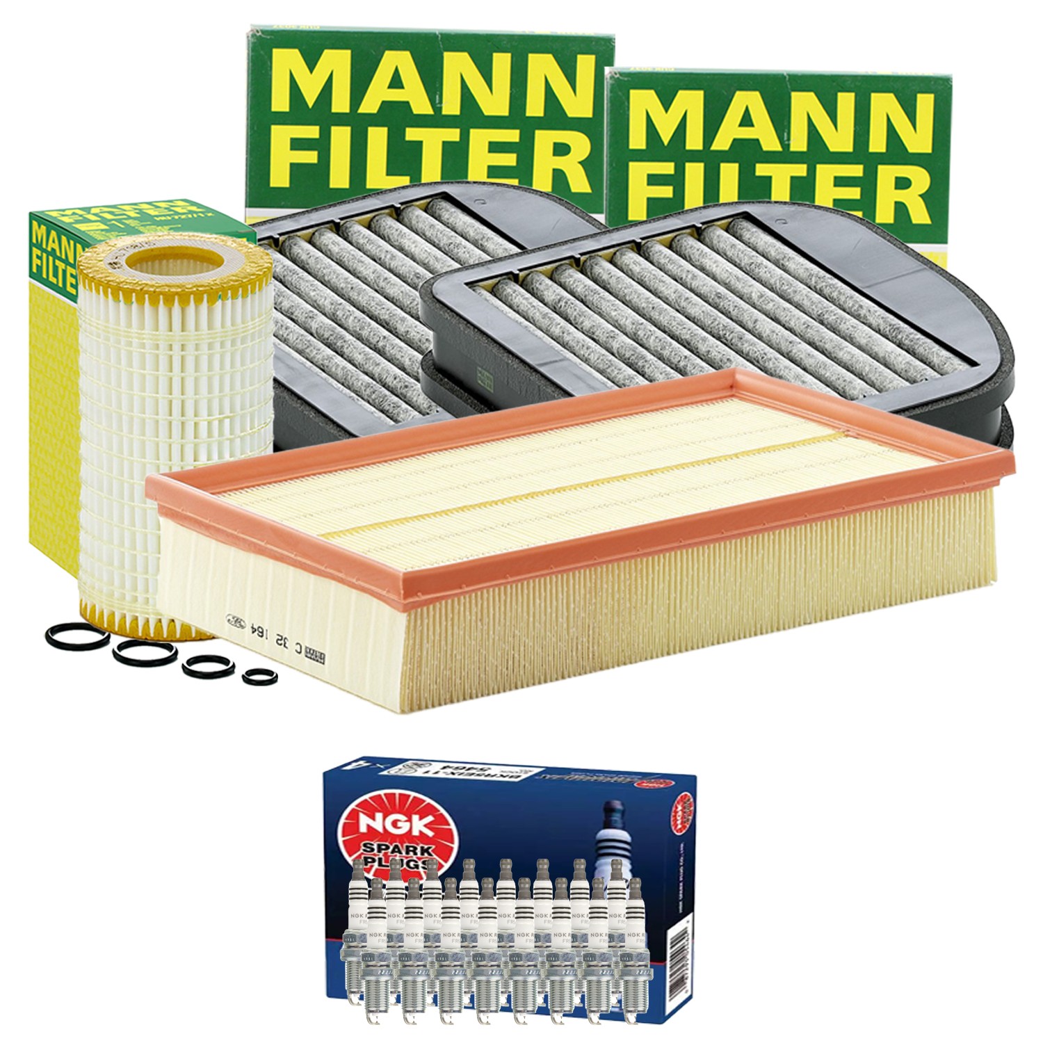 Mann Engine Oil Cabin Air Filter NGK 16 Spark Plug Kit For W210 E430 E55 AMG V8
