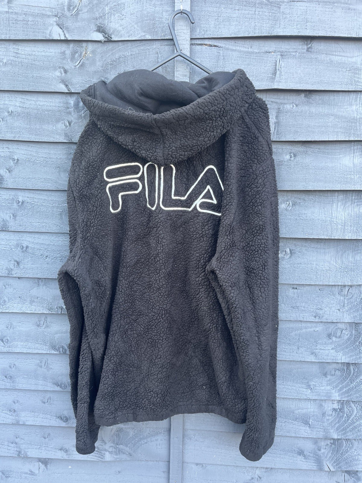 Fila giacca in pile nera con cappuccio e zip intera taglia large