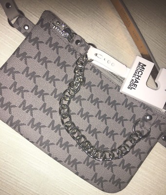 MICHAEL KORS Fanny Pack Belt Grey Multi MK Logo Silver Chain  display picture 3
