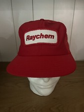 Vintage Red Snap Back Mesh Trucker Hat White Raychem Patch Adjustable 1980's