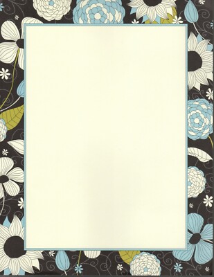 Outline Foliage Letterhead, 11'', Retro, Blue/Black Flowers/Floral, Printer Paper
