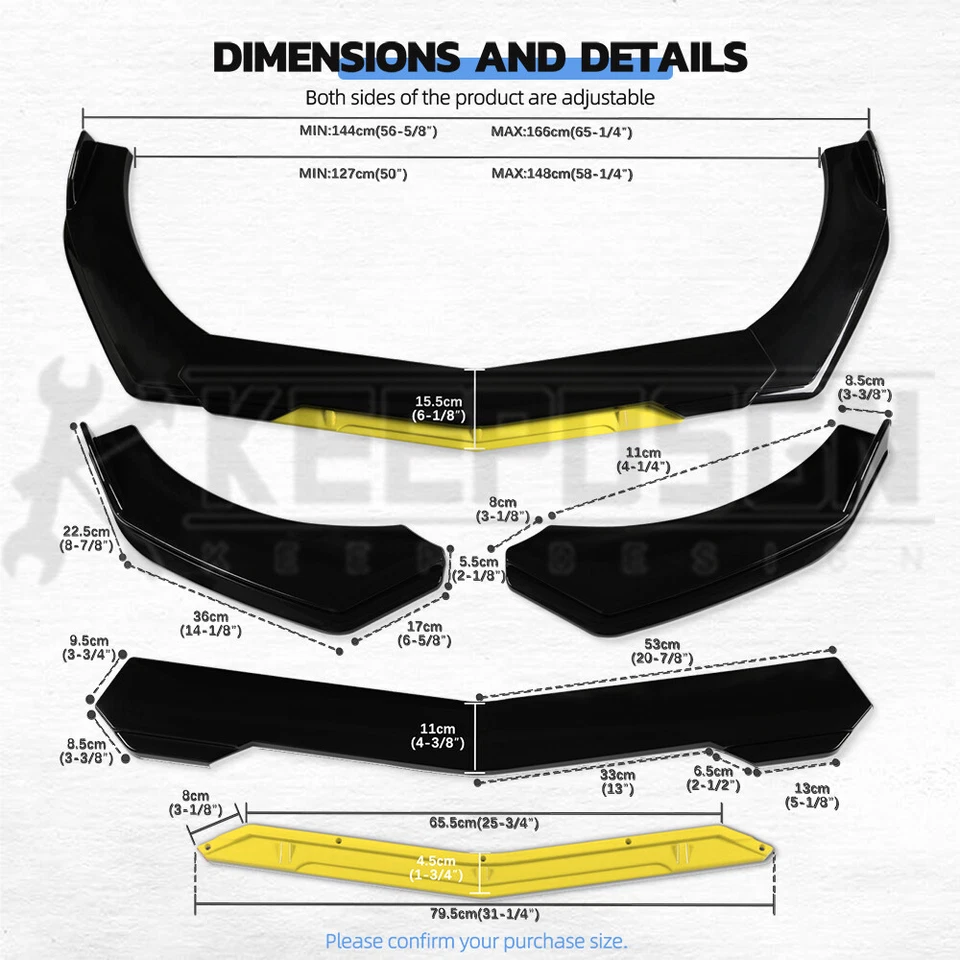 Kit de carrocería separador de labios para parachoques delantero para Lamborghini Urus + varilla amarillo brillante Foto 2 de 4