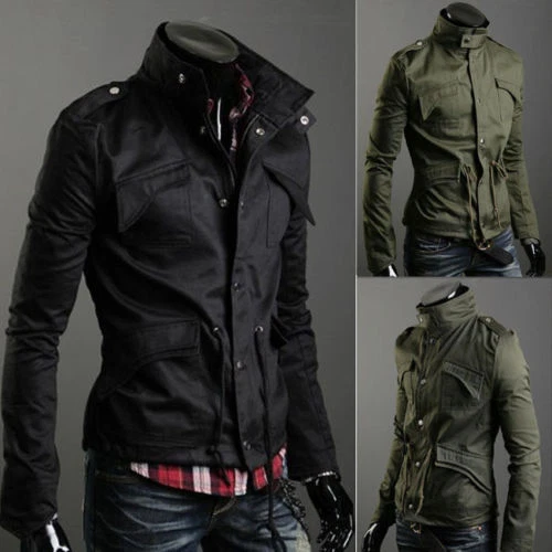 Hot selling item Mens Slim Fit Military Style Jacket Stand Collar