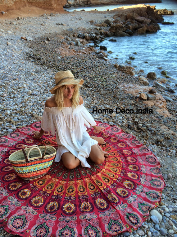 Yoga Mats, Indian Mandala Tapestry, Bohemian Wall Hanging Round Towel, Beach Towel, and Luxury Round Blanket