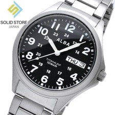 SEIKO ALBA AQPJ402 Titanium Analog Quartz Watch Black Dial 38mm