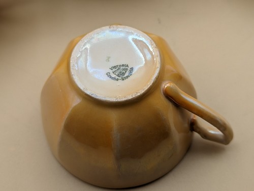 Vintage VICTORIA Czechoslovakia TEA SET Peach Lusterware China 14 Pc - Picture 5 of 24