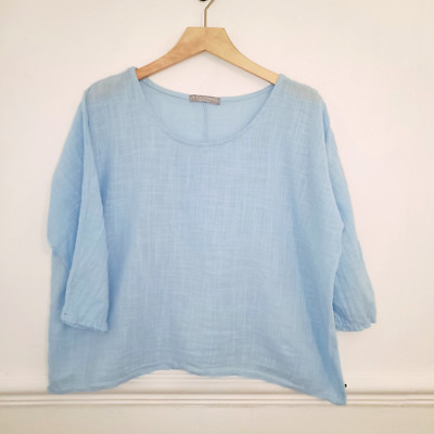 LV Clothing Damen Top Blau Größe UK 18 20 22 100% Baumwolle Lagenlook Crop Coastal