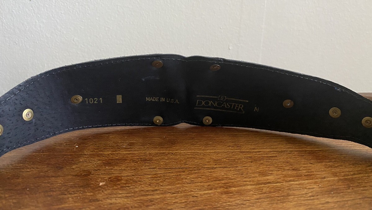 Vintage Doncaster Blue Red Suede Gold Metal Belt Med #1021 