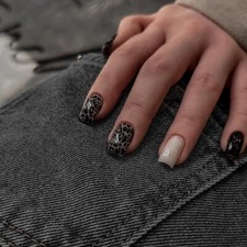 24pcs Gilding Leopard Print Black Beige Ins press on Nails, Medium Almond Shape