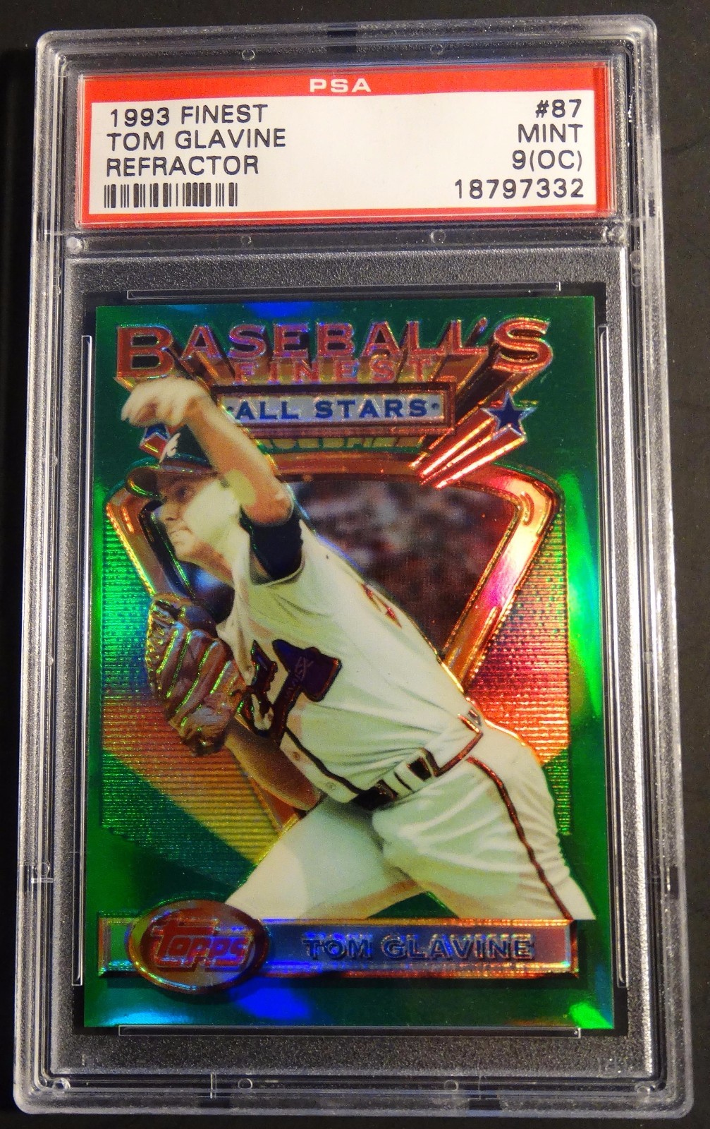 1993 93 TOPPS FINEST REFRACTOR #87 TOM GLAVINE PSA 9 O/C BRAVES SHARP (461)