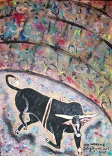 RODEO BULL 5 x 7 Art Print Signed Artist KSams Impressionism Abstract Cows