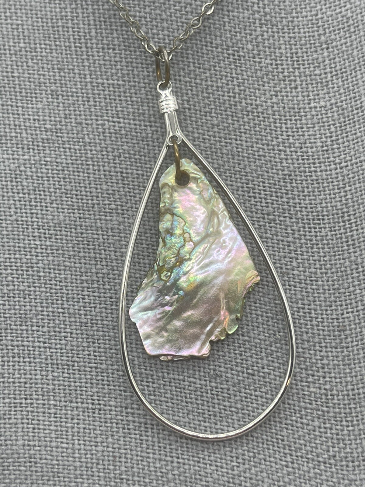 Dangling Abalone Shell Silver Teardrop Pendant Ne… - image 2