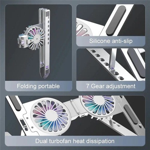 Foldable Laptop Cooling Stand with RGB Light and Aluminum Alloy Construction - Picture 6 of 18