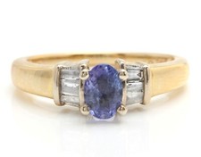 1.00 Carat Natural Blue Tanzanite and Diamonds in 14K Solid Yellow Gold Ring
