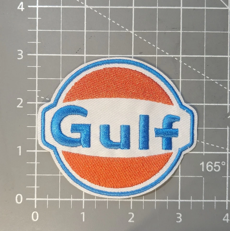 Gulf Racing Patch Motorsports Cars Oil Embroidered Iron On 3x3.25" - Image 2 of 3