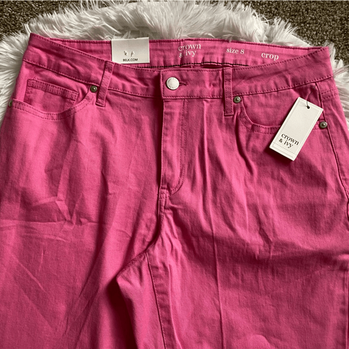 Crown & Ivy Global Pink Crop Jeans New Stretch Womens Size 8 - Picture 3 of 9